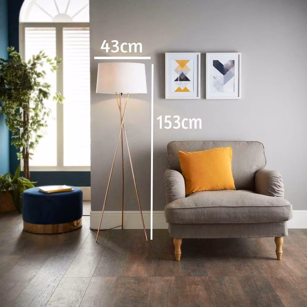 Kelvenix Art Deco Tripod Floor Lamp in Copper with White Fabric Shade – 2