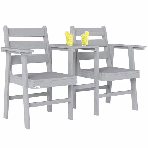 Outsunny Jack and Jill Garden Loveseat with Built-in Table in Grey
