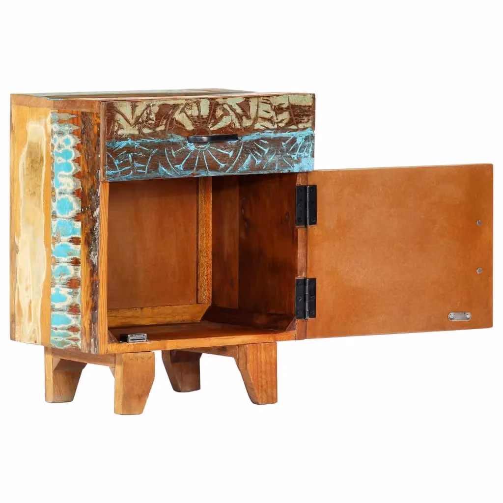Berkfield Home Hand Carved Bedside Cabinet in Multicolour Solid Reclaimed Wood, W/D/H: 40 x 30 x 50 cm – 4