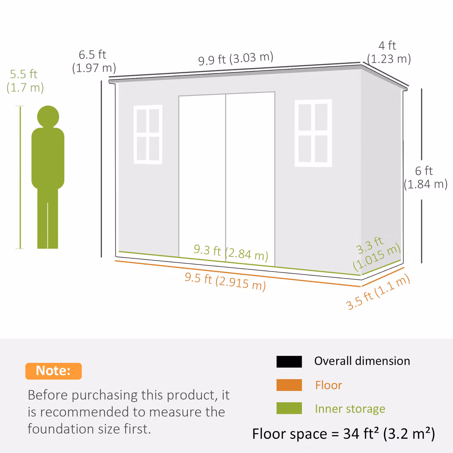 Outsunny Resin Garden Storage Shed with Floor, Windows, Lockable Double Doors and Vents, Dark Grey, W: 304.8 cm, D: 121.9 cm, H: 184.0 cm – 3