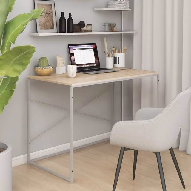 Berkfield Home Computer Desk in White and Brown Oak, W/D/H: 110 x 60 x 70 cm