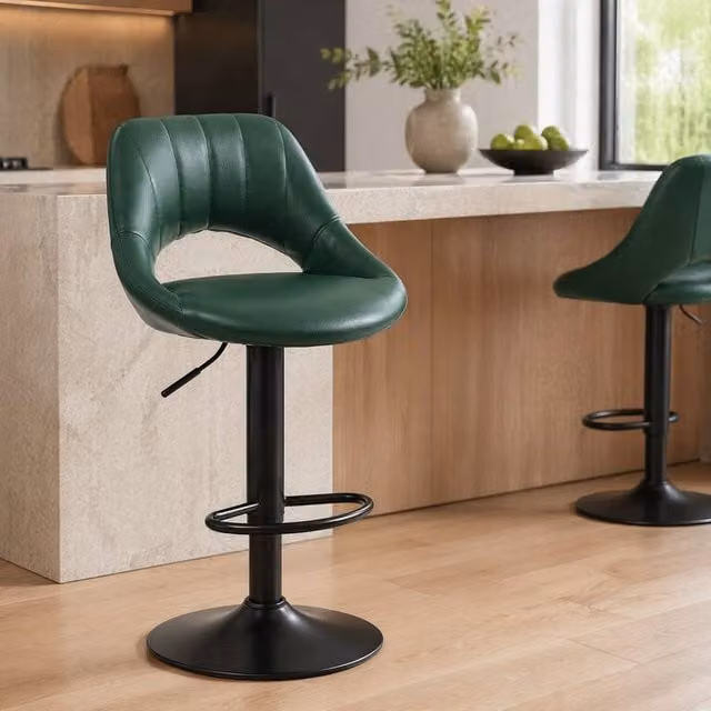 STILVORA Set of 2 Modern Swivel Bar Stools in Green Faux Leather – 1