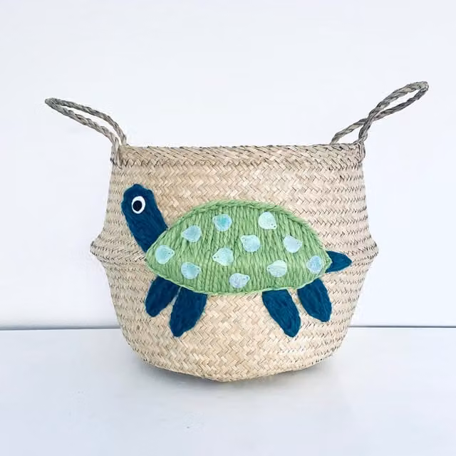 Bellybambino Green Sea Turtle Seagrass Basket in Green and Multicolour