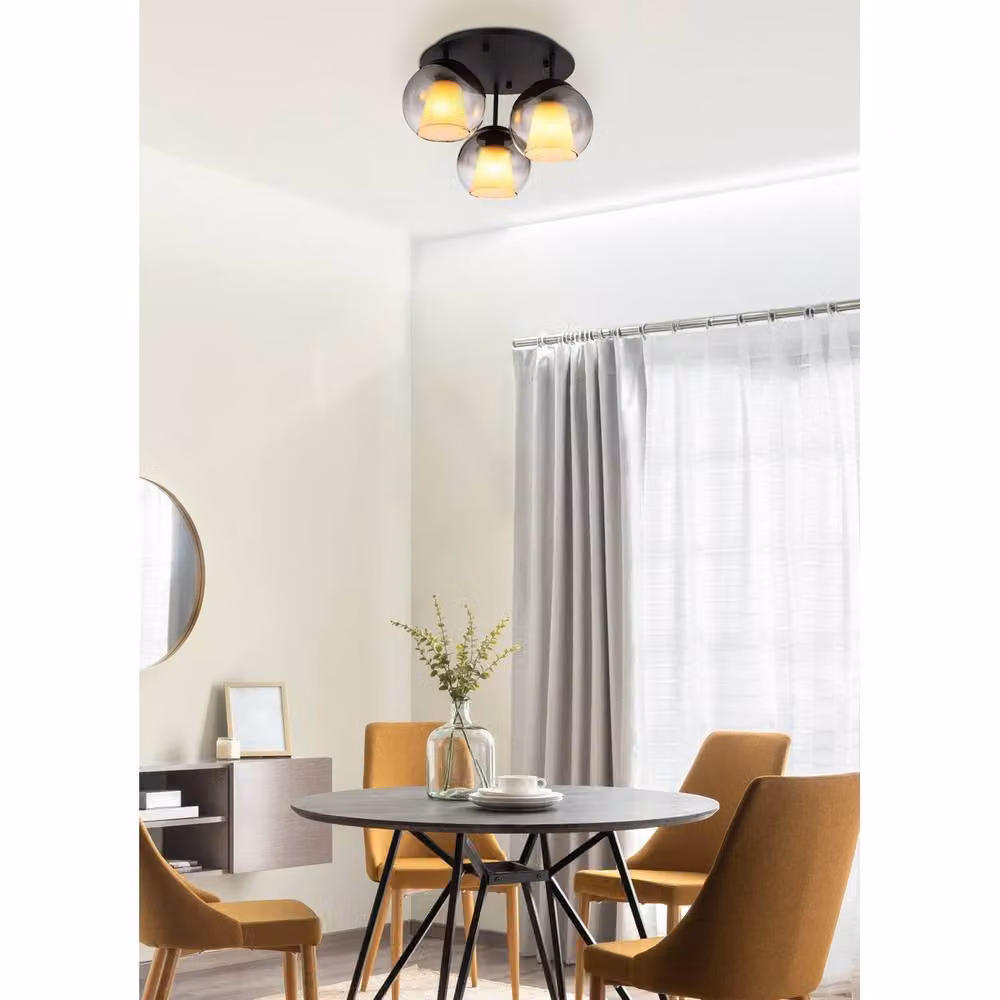 Netlighting Barry Shade Cluster Ceiling Light with Black and Smoke Grey Glass Spheres, 3x E27 – 3