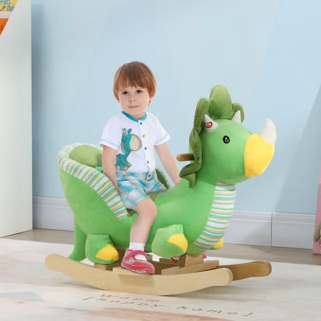 AIYAPLAY Dinosaur Design Baby Rocking Horse with Animal Sounds in Green