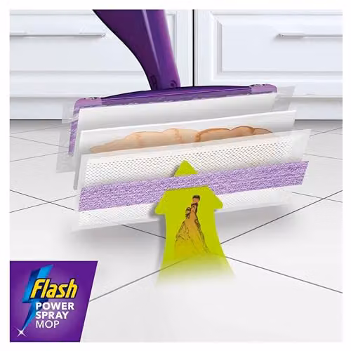 Flash Power Spray Mop Starter Kit with Microfibre Washable Pad, Purple – 9