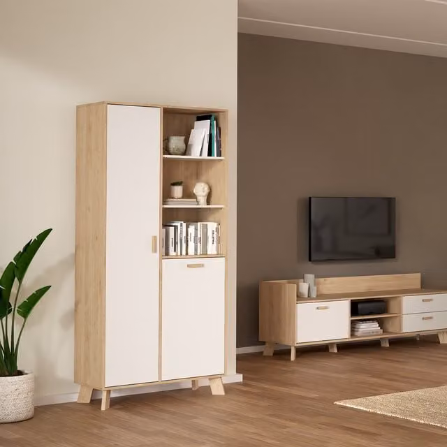Furniture To Go Ikast China Cabinet with 2 Hinged Doors and Internal Shelves in White and Oak Wood