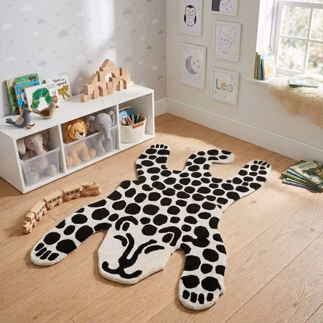 Orsina Kids Leopard Animal Print Hand Tufted Round Rug in Black and White, Diameter: 100 cm – 2