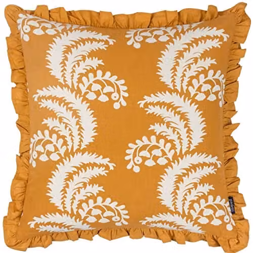 Paoletti Montrose Floral Square Cushion, Ochre, W/D/H: 50 x 50 x 50 cm