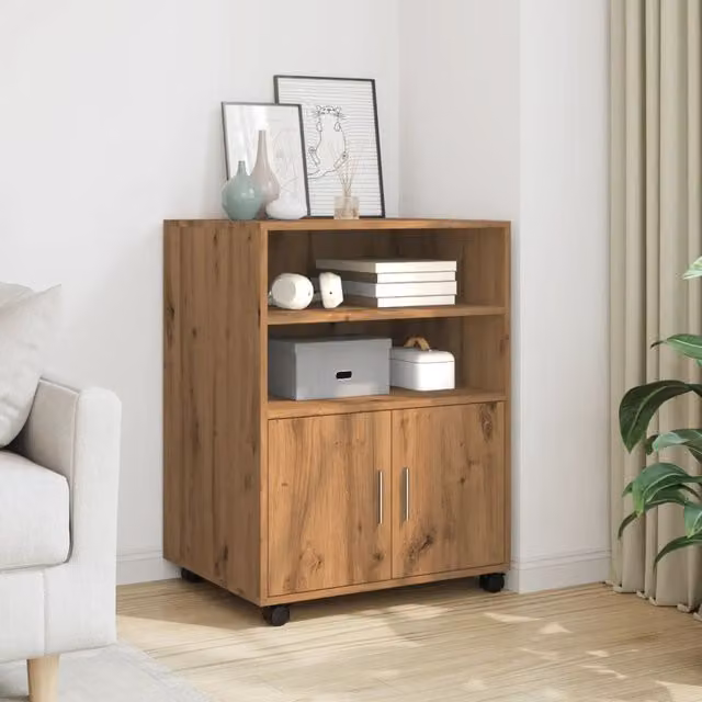 Berkfield Home Artisan Oak Rolling Cabinet in Brown, W/D/H: 60 x 48 x 81 cm
