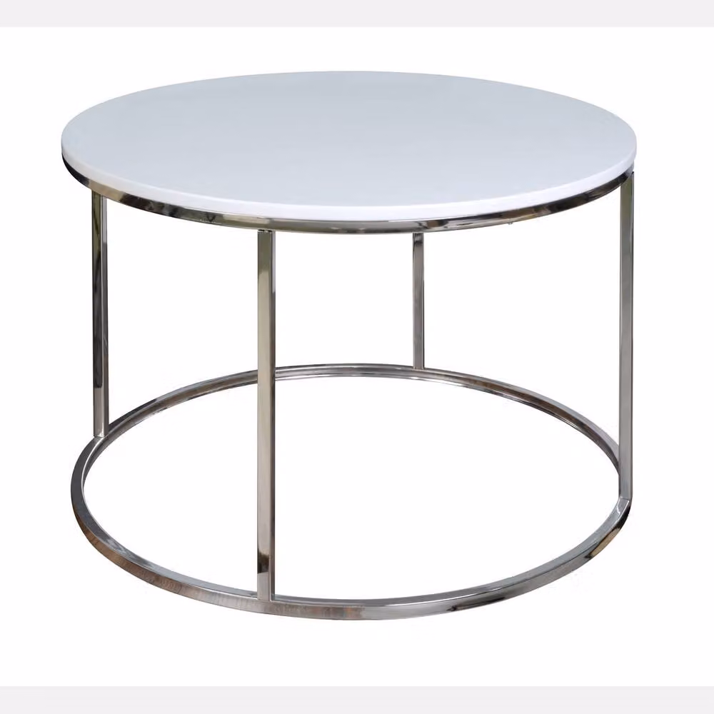 SPOT ON DEALZ Round High Gloss White Coffee Table with Chrome Metal Frame, W/D/H: 70 x 70 x 45.5 cm – 3