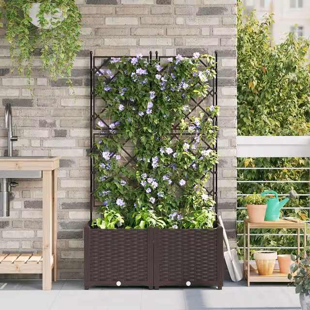 Berkfield Home Garden Planter with Trellis, 2 Pieces, Brown, W: 80 cm, D: 40 cm, H: 143 cm