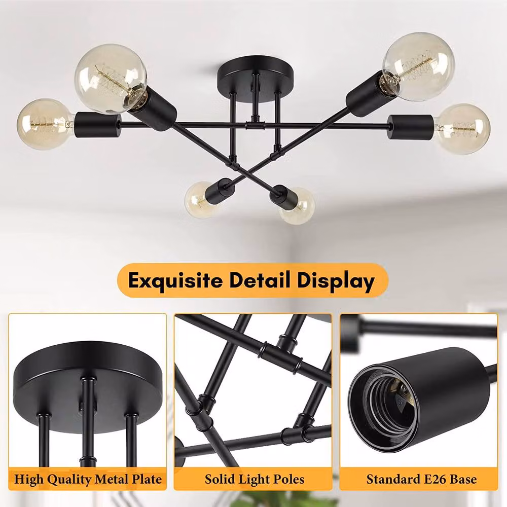 Goeco Sputnik 6-Arm Ceiling Chandelier in Black and Gold, Diameter: 52 cm – 4