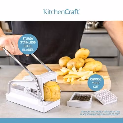KitchenCraft Potato Chipper with Multiple Blades and Non-Slip Base in White – 2