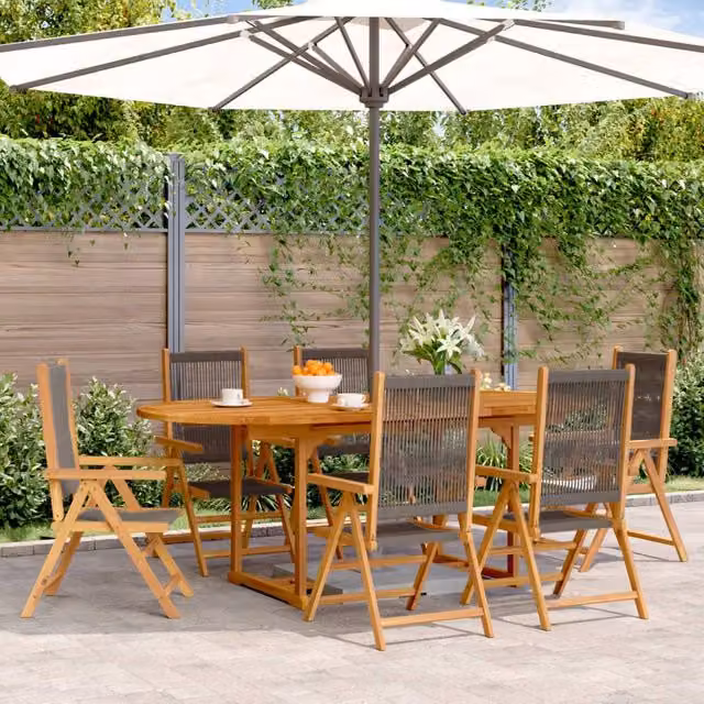 Berkfield Home 7 Piece Grey Polypropylene and Acacia Wood Garden Dining Set