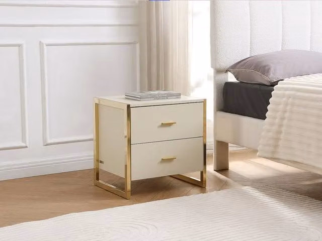 Vente-unique Set of 2 Bedside Tables with 2 Drawers in Beige and Gold MDF and Metal