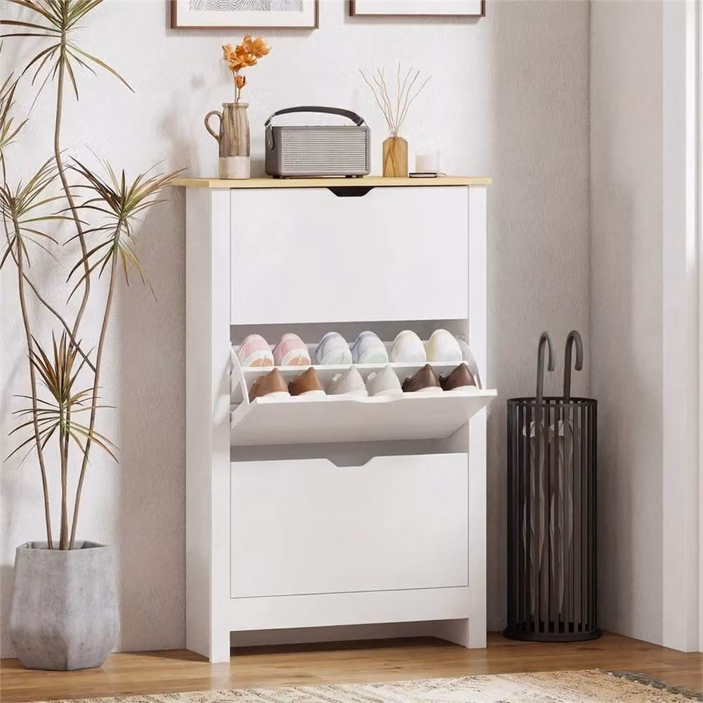 Nordara White Shoe Storage Cabinet with 3 Drawers and Tilting Compartments, H 190 cm x D 35 cm – 2