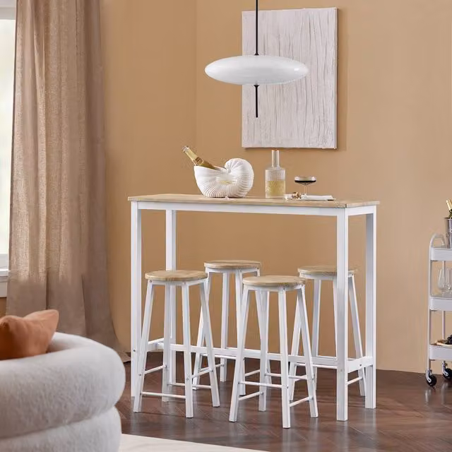 SoBuy Industrial Bar Table and 4 Stools Set in White – 1