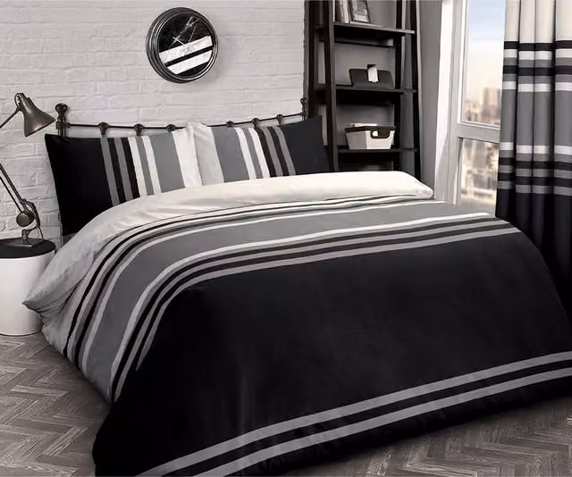 Velosso Reversible Striped Duvet Cover and Pillowcase Set in Black, W/D/H: 180 x 200 cm