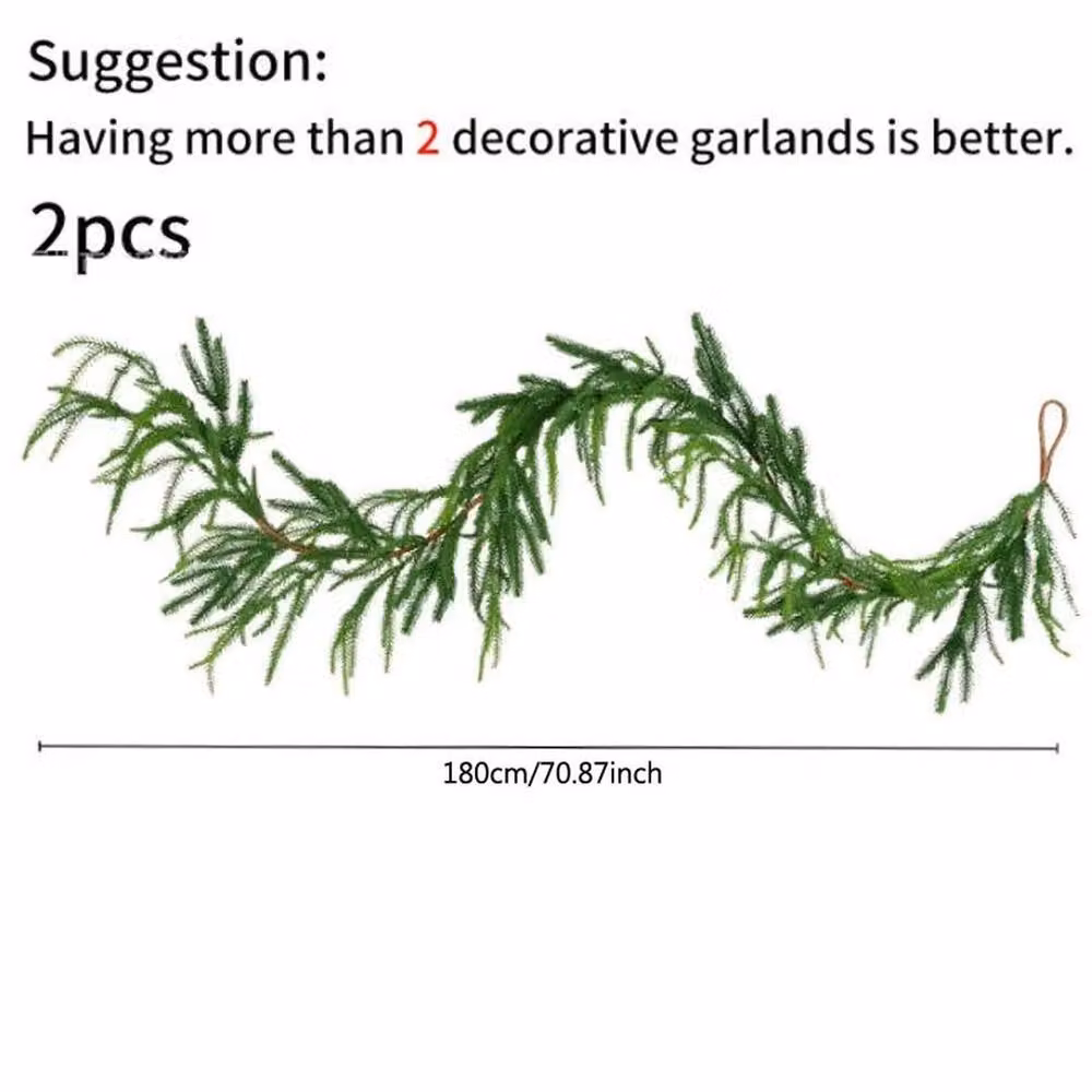 FLAVORA Real Touch Norfolk Pine Christmas Garland in Green, W: 100 cm, D: 15 cm – 2