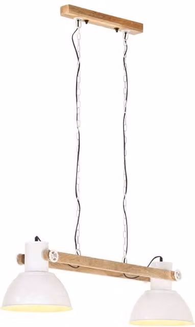 Berkfield Home Industrial Hanging Lamp in White and Brown with Wood Details, Height: 109 cm, E27