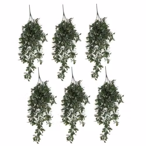 Pack of 6 Green Leaf Artificial Hanging Peperomia Plants, UV and Fire Resistant, 68cm – 1