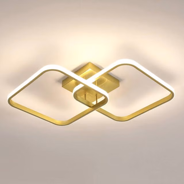 Pheashine Modern Square LED Ceiling Light with Remote Control and Dimming Function in Gold