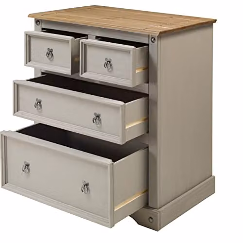 Mercers Furniture Corona Grey Painted Wax Solid Wood Pine 4 Drawer Chest of Drawers H 90 cm x W 82 cm x D 40 cm – 2