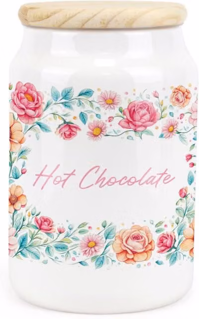 Purely Home Pink and White Floral Ceramic Hot Chocolate Storage Canister