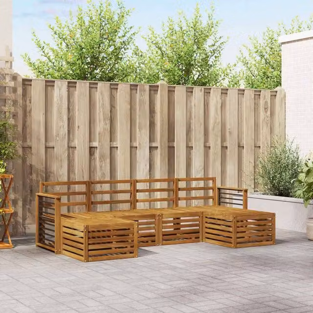 Berkfield Home 6 Piece Modern Garden Sofa Set in Brown Solid Acacia Wood – 1