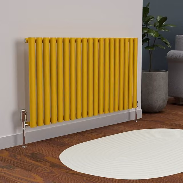 Lux Heat Oval Horizontal Coloured Steel Radiator in Sunflower Yellow, W: 114 cm, H: 60 cm