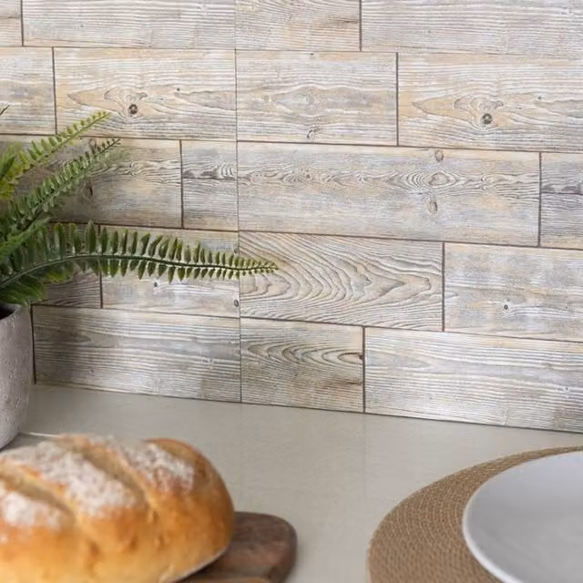 D-C-Fix Rustic Oak Self Adhesive Vinyl Wall Tiles, 6 Pack, Beige, W/D/H: 30 x 30 x 0.3 cm