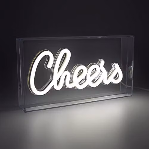 Global Gizmos Cheers LED Neon Sign, White Acrylic Box Light with USB Power