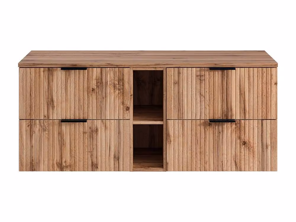 Vente-unique Striped Floating Vanity Unit with Shelves in Light Natural Oak, W: 140 cm – 3
