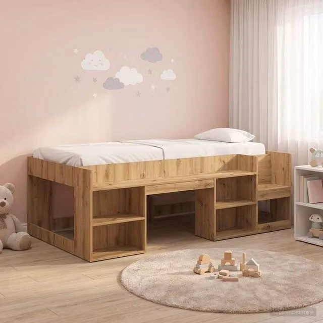 Berkfield Home Kids Bed Frame with Storage in Artisan Oak Brown, W: 98.5 cm x L: 200 cm