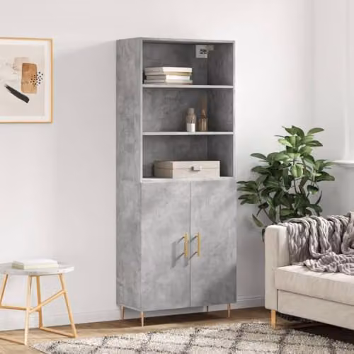 vidaXL Modern Highboard in Concrete Grey with Hinged Doors and Internal Shelves, W/D/H: 69.5 x 34 x 180 cm – 2