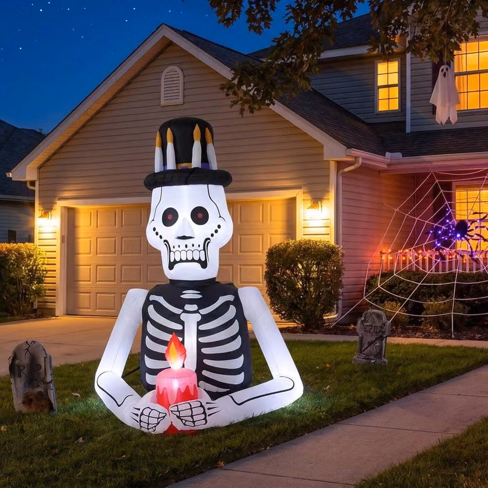Kelvenix Halloween Skeleton Blow-up Yard Decoration with Built-in LED, White and Multicolour, Height: 190 cm – 4