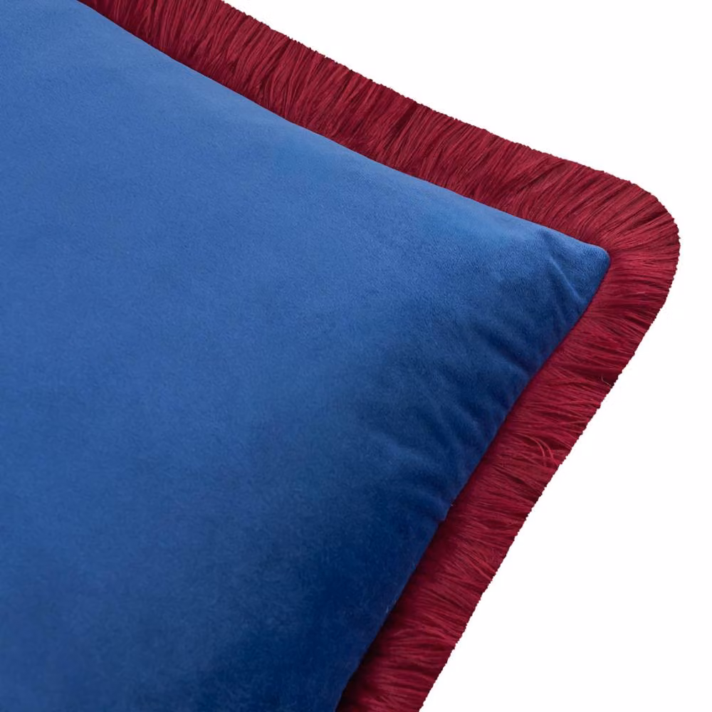 Furn Halo Fringed Velvet Cushion in Blue, W x D: 50 x 50 cm – 2