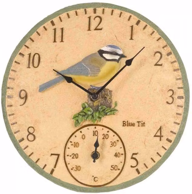 Garden Mile Blue Tit Analog Wall Clock, Multicolour, Diameter: 30.48 cm