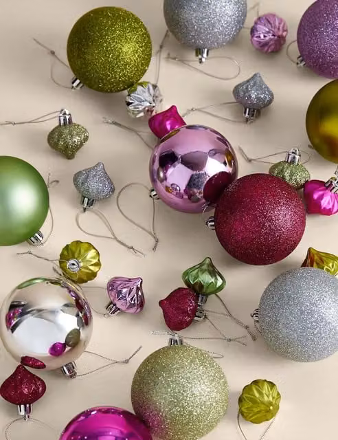 M&S 80 Pack Multicolour Shatterproof Plastic Christmas Baubles