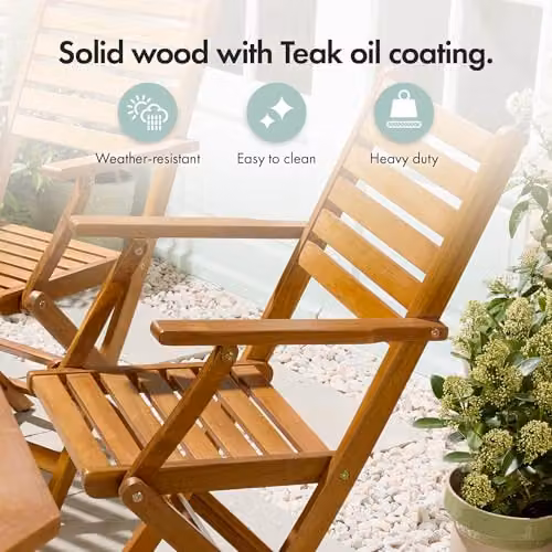 VonHaus Cannes Set of 2 Folding Acacia Wood Garden Chairs in Brown with Armrests – 5