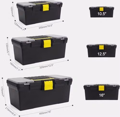Simpa 3-Piece Black Plastic Toolbox and Organiser Set – 5