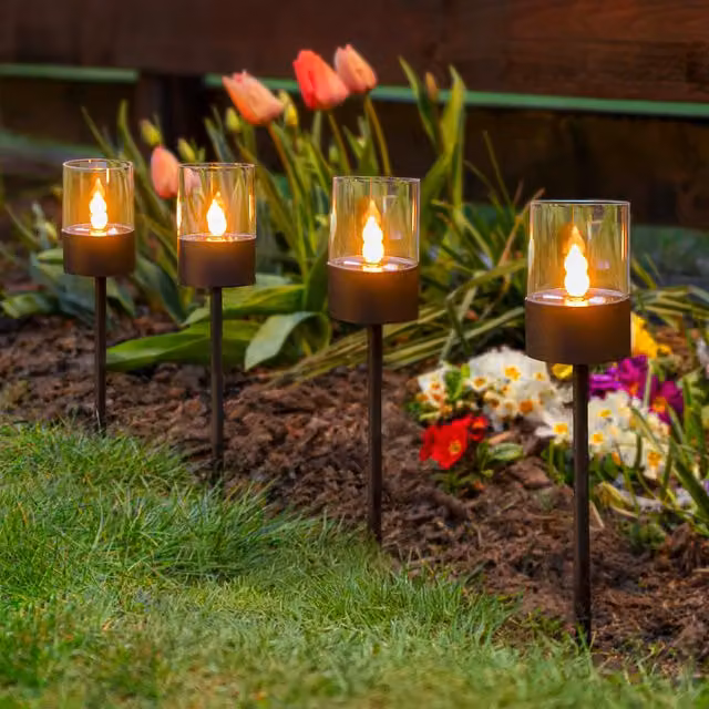 Garden Mile Set of 4 Solar Garden Stake Lights with Glass Cylinders in Black