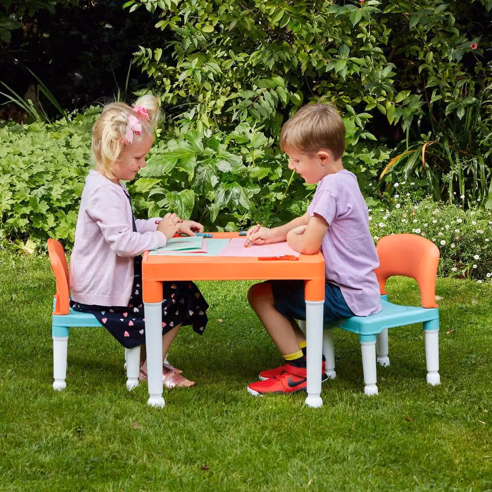 Liberty House Toys Kids Plastic Table and Two Chairs Set in Turquoise and Orange – 2