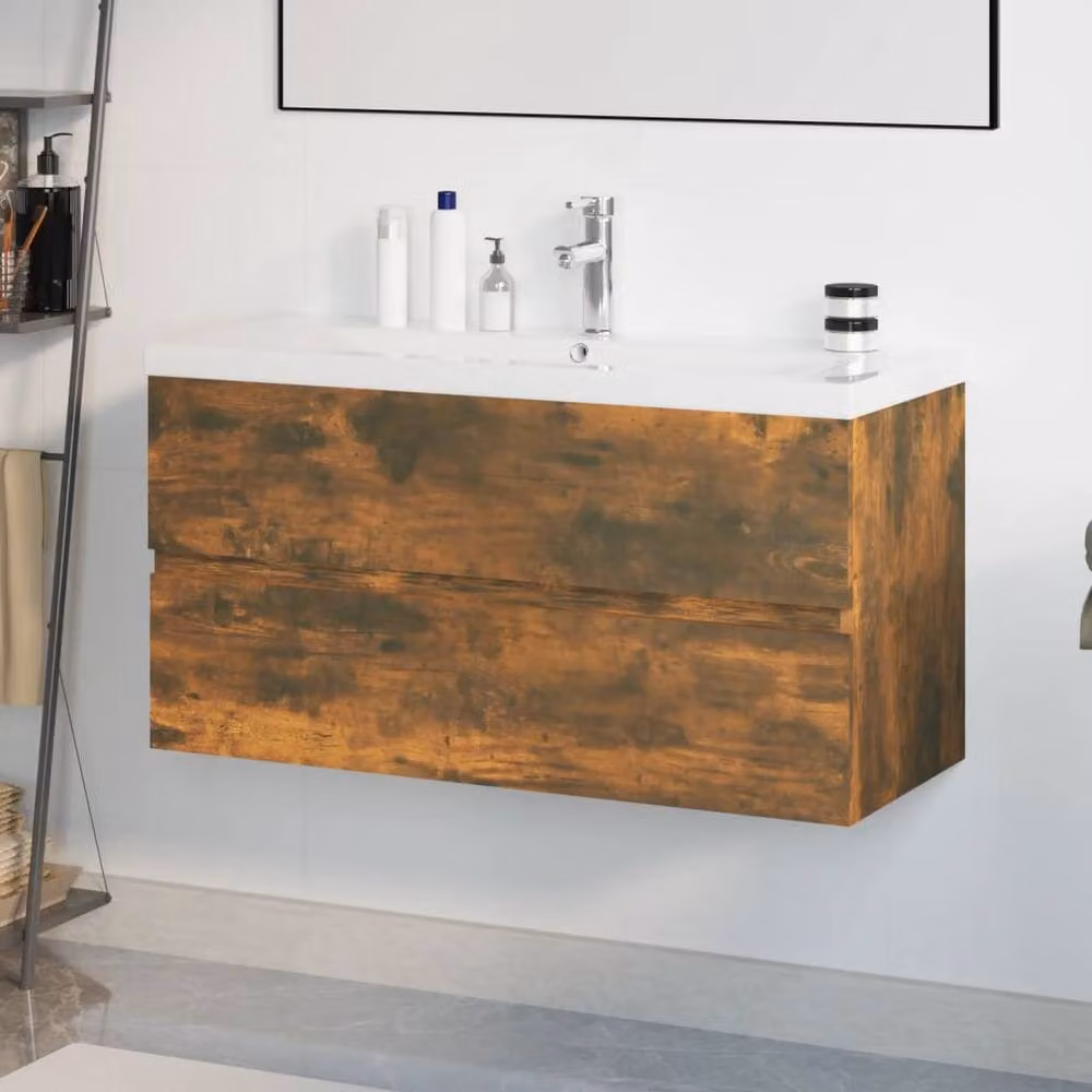 Berkfield Home Sink Cabinet with Built-in Basin in Smoked Oak Brown Engineered Wood, W: 45.0 cm, D: 38.5 cm, H: 90.0 cm – 2