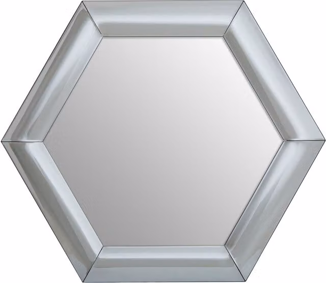 Orsina Art Deco Silver Hexagon Wall Mirror with Thick Wood Frame