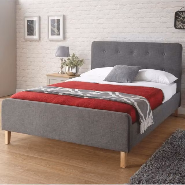 Home Source Ashbourne King Size Padded Fabric Upholstered Bed in Grey – 1