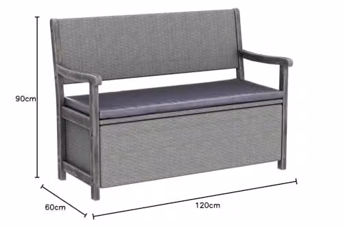 Rowlinson Alderley Rattan Garden Storage Bench in Grey, W120 x D60 x H90 cm – 2