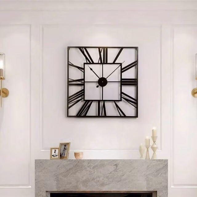 EONLION Black Square Numerals Skeleton Metal Wall Clock, Diameter: 100 cm