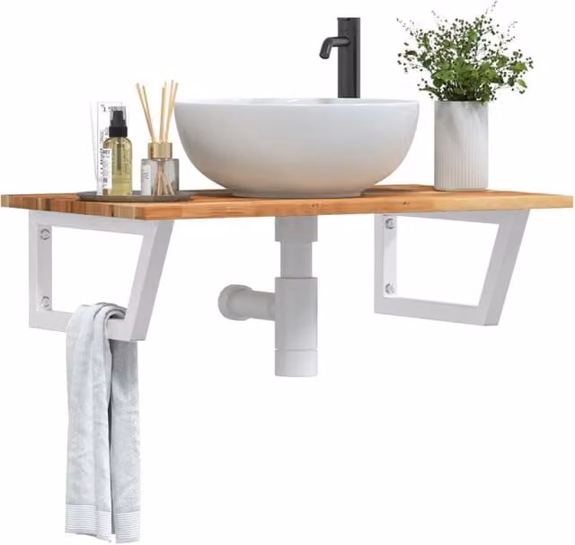 Berkfield Home Wall Mounted Basin Shelf in Brown Steel and Solid Acacia Wood